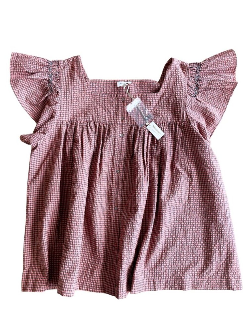 Entire Closet $5! NWT World Market Gingham Flutter Sleeve Babydoll Top